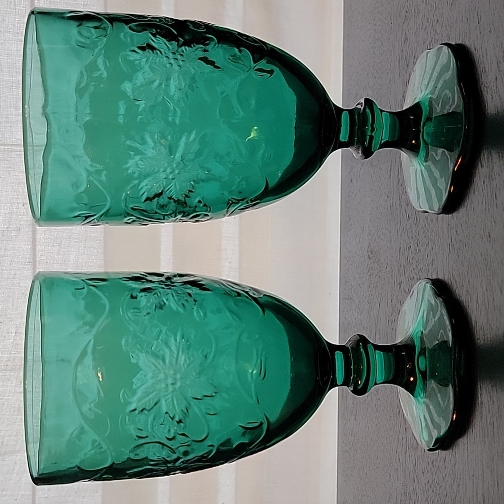 Princess House Fantasia Poinsettia Emerald Green 16 oz Iced Tea Glass, set of 2